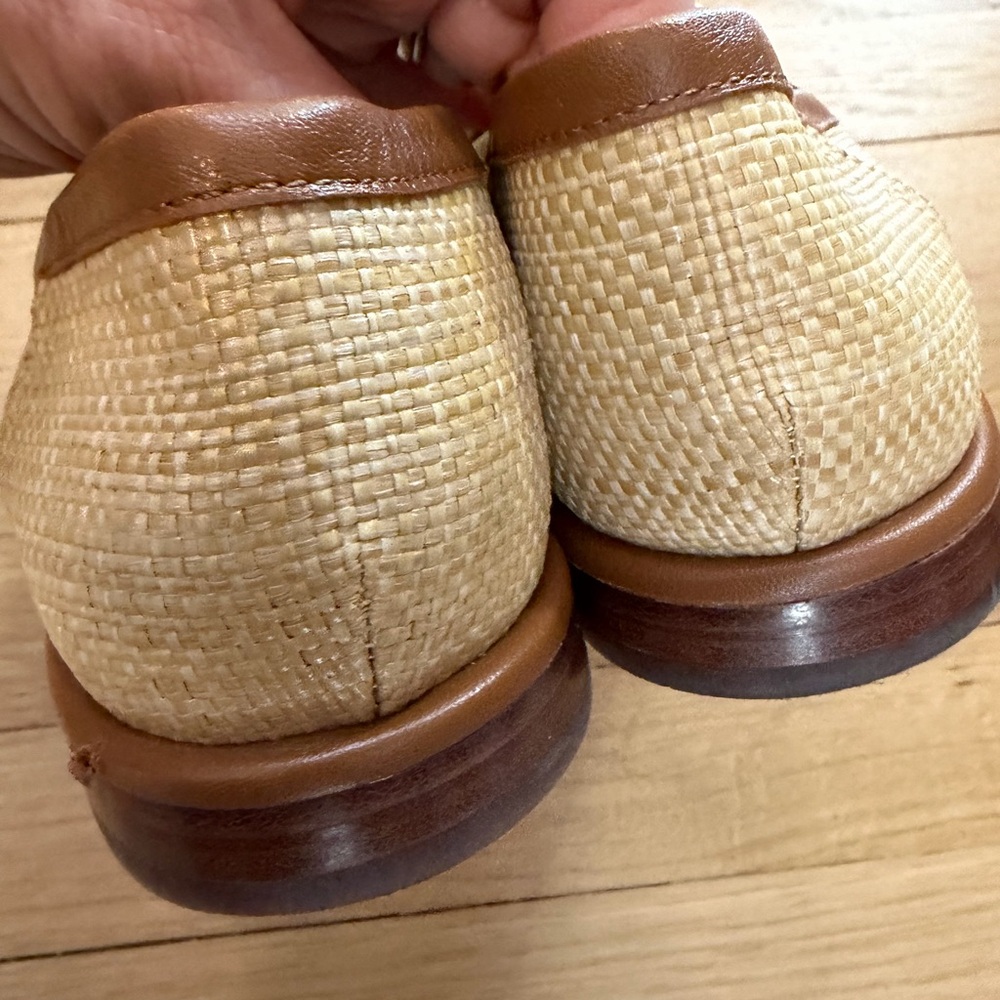 Women's Tan Raffia Penny Loafer - Leather Trim - Picture 5 of 8